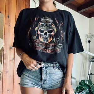 Flaming skull Harley Tee